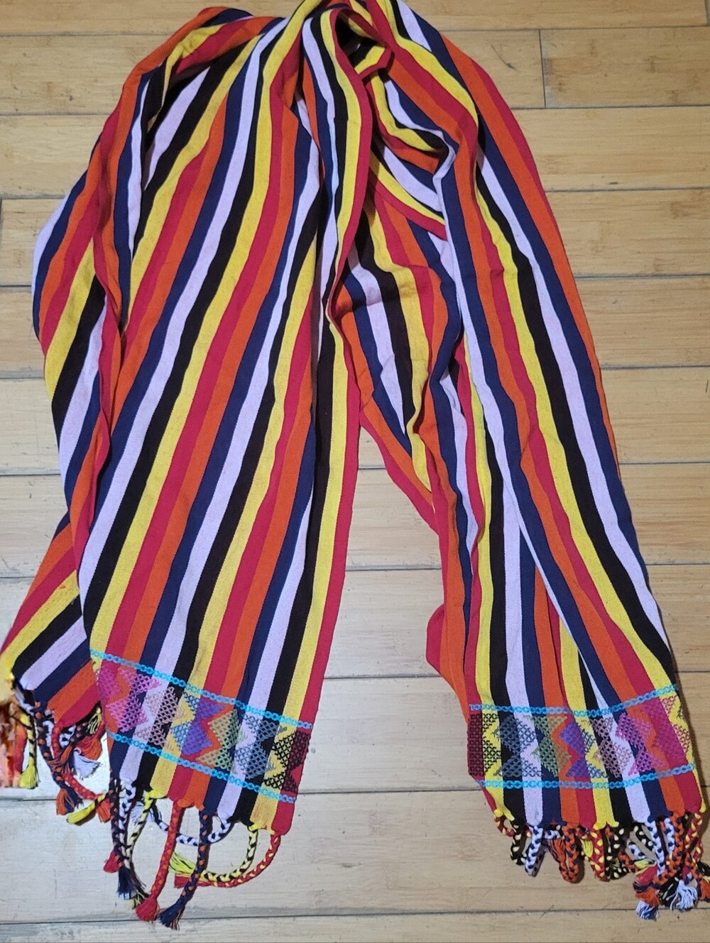 Multicolor Striped Hand Loomed Cotton (?) Wide Sash/Wrap